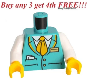 ☀️NEW LEGO Minifigure Minifig Torso Body Suit Tie Uniform Outfit Dark Turquoise - Picture 1 of 3