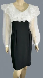 Vintage 80s Elyyn Organza-like Bishop Poof Glam Ruffle Twirl Wiggle Dress S/M 8 - Picture 1 of 6