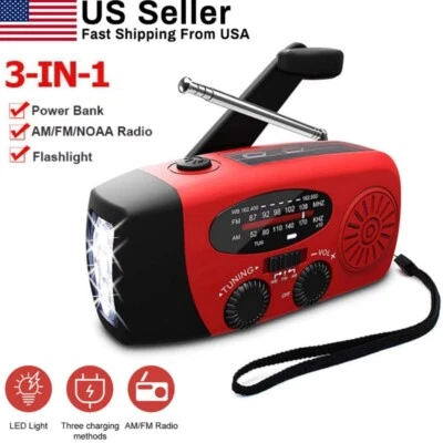 Solar Radio Hand Crank With LED Flashlight Multifunctional Emergency for Camping - Image 1 of 4