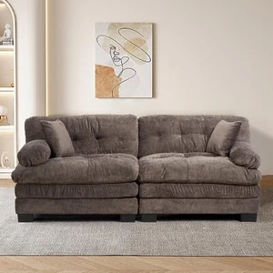 84" Upholstered LoveSeat Modular Deep Seat Chenille Fabrics Couch Sectional Sofa - Picture 1 of 6