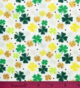 St Patricks Day Fabric - HALF YARD - Quilting 100% Cotton Shamrocks White Gold - Picture 1 of 1