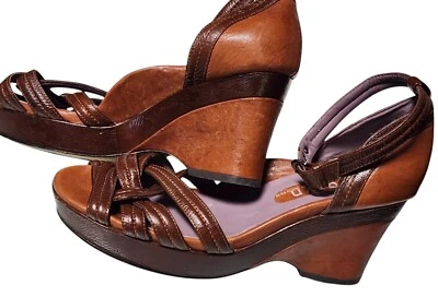 Taryn Rose Wedges Size 8 Italian Leather Ankle Strap Brown Boho - Image 1 of 4