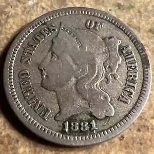 1881 3 CENT NICKEL NICE DETAIL BETTER DATE W-837 - Picture 1 of 2