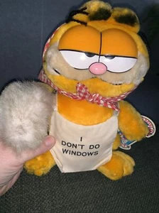 Garfield Vintage Soft Toy Dakin I Dont Do Windows With Tag *white Is Grey/Dirty - Picture 1 of 12