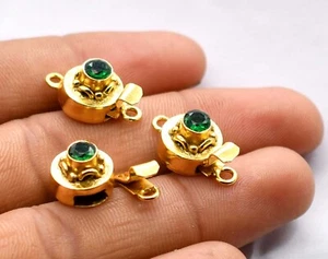 1 Pc Green Garnet Cut Gemstone Box Clasp 1 Strand 18k Gold Plated - Picture 1 of 6