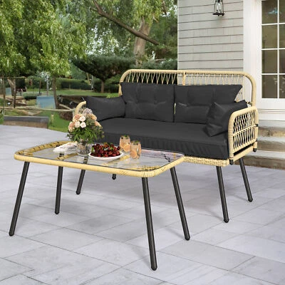 Outdoor Loveseat Patio Furniture Wicker All-Weather Rattan Conversation set - Image 1 of 4