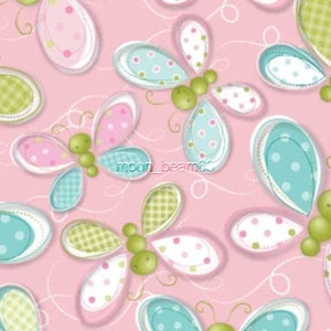 1 1/4 Yard Stitched Garden Butterfly Pink Cotton Fabric 6140105-2 - Picture 1 of 2