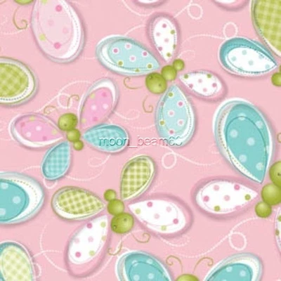 1 1/4 Yard Stitched Garden Butterfly Pink Cotton Fabric 6140105-2 - Image 1 of 2