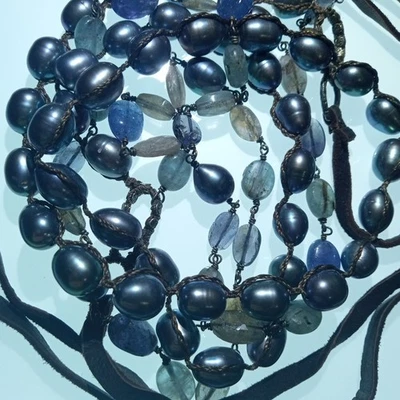 Vtg 25" Double Strand A Tahitian Baroque Circle Pearl Necklace Boho Peacock 86g - Image 1 of 4