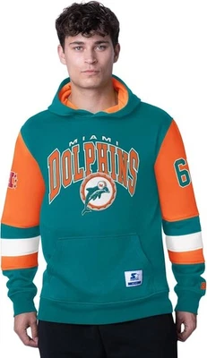 Starter Miami Dolphins Men's Throwback Logo End Zone Pullover Hoody Sweatshirt - Image 1 of 4