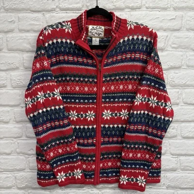 Cárdigan Suéter Tejido Vintage Reliquia Coleccionables Rojo Copo de Nieve País Navidad Foto 1 de 4