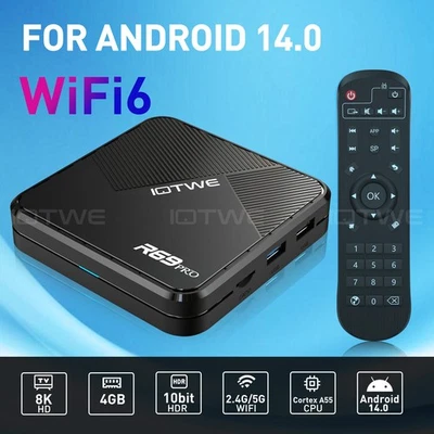 IOTWE Android14 Smart TV BOX 4+128GB Media Player Octa Core 2.4G/5G WIFI6 1000M - Image 1 of 4