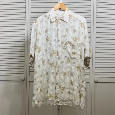 Ermenegildo Zegna 米色花卉纽扣亚麻和棉衬衫 M — 第 1/4 张图片