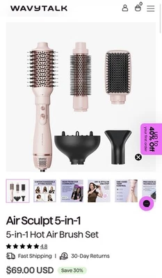 Wavytalk 5-In-One Hot Air Brush Set Pink - Image 1 of 4