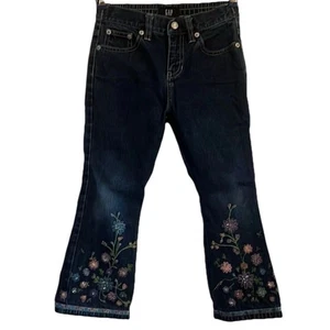 Vintage GAP Kids Flare Jeans Sz 5 Y2K Floral Embroidered Boho Festival Denim - Picture 1 of 11