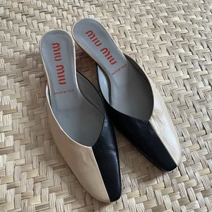 Vintage Miu Miu kitten heel mules black cream coral leather 36.5 UK4 - Picture 1 of 9
