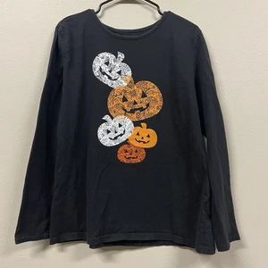 Halloween Pumpkin Sparkly Long Sleeve Shirt Black Women’s Size X-Large - Picture 1 of 7