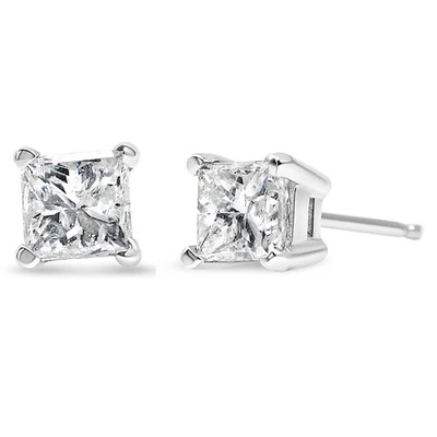 14k White Gold Princess-cut Diamond Stud Earrings, 1/5 Ct - Image 1 of 4