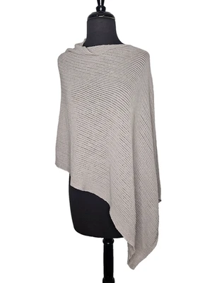 J JILL Asymmetric Knit Poncho Sweater O/S Gray Linen Blend Neutral Lagenlook - Image 1 of 4