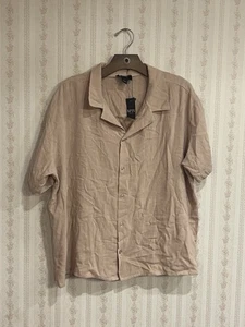 Camisa de lino BoohooMan para hombre talla L cuadrada rosa pálido abotonada nueva con etiquetas - Imagen 1 de 7