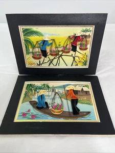 Vietnamesische Quilling Kunst 2 Stück gerahmt Vintage Handarbeit asiatisch - Bild 1 von 8