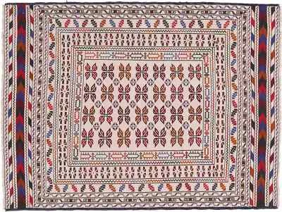 Afghan Kelim Gol Barjasta Teppich 140x190 Handgewebt Beige Geometrisch b - Bild 1 von 4