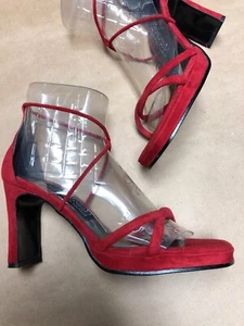 New Sergio Zelcer Suede Spanish Leather Collection Red Braided Heel Sandal 61/2 - Picture 1 of 10