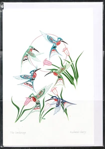 GATHERING HUMMINGBIRDS by Yukon Artist Richard Shorty - New 6" x 9" Art Card - Picture 1 of 1