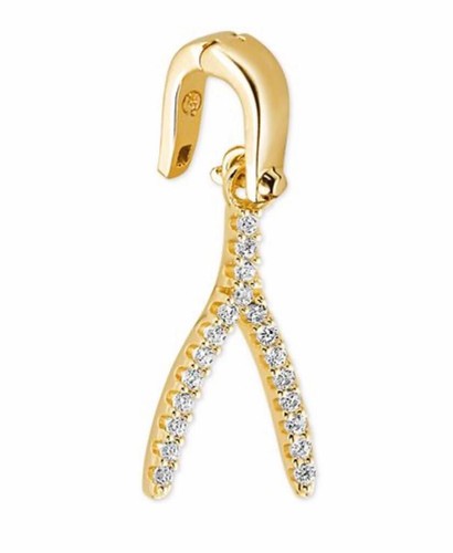 NUOVISSIMO ciondolo Michael Kors Pavé argento sterling placcato oro 14 carati Wishbone