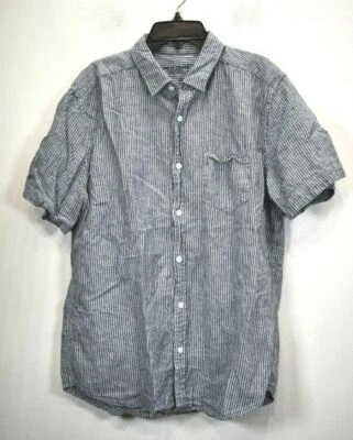 Line Of Trade Men Blue White Striped Short Sleeve Linen Blend Button Up Shirt L - Image 1 of 4