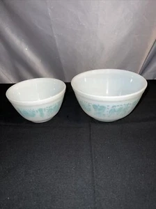 Vintage Pyrex Amish Butter Print Blue Nesting Mixing Bowls 401 402 - Picture 1 of 11