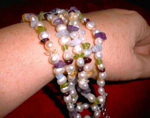 Freshwater Pearls & Semi Precious Beads - 5 Strand Bracelet w/sterling (Jew-084) - Picture 1 of 5