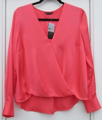 Matalan Et Vous Silky Coral Wrap Front Long Sleeved Top Size 10 BNWT - Image 1 of 4