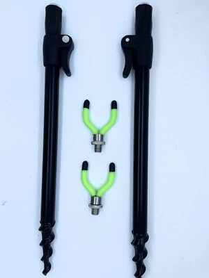 2x stainless steel with soft silicone rod rest,with 30-50cm bank sticks - Image 1 of 4
