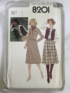 🌷UNCUT Vintage 1970s Simplicity 8201 Sewing Pattern Sz 12 Skirt Jacket Vest FF - Picture 1 of 8