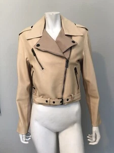 Chaqueta de moto de cuero genuino crema marfil CHLOE para mujer talla 38 pequeña - Imagen 1 de 11
