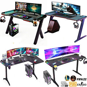 Gaming Tisch mit LED RGB Gaming Schreibtisch Gamer Computertisch 140/160/180cm