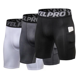 Men Compression Pocket Shorts Pants Gym Running Tights Base Layer Quick Dry Pant - Picture 1 of 23