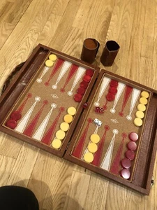 Vintage Bakelite Backgammon Game Set Swirl Red & Butterscotch “Lowe" Made in USA - Picture 1 of 16