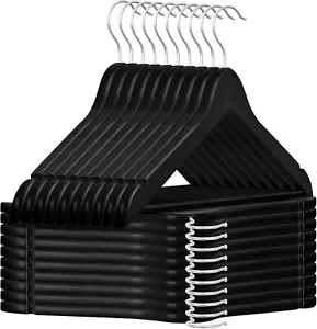 20x schwarze Holzbügel, 360° Haken & Kerben Hosenträger, für Mäntel, Jacken & Anzüge - Bild 1 von 7