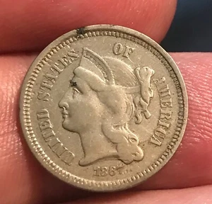 1867 3c nickel three cent piece, VF , scarce - Picture 1 of 6