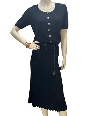 Sz M~L Vtg 40s 50s Wool Knit Sweater Dress Ribbed Skirt Button Front Scoop Neck - Image 1 of 4