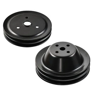 Short Water Pump Pulley &Double-Groove Crankshaft Pulley for SBC 327 305 350 SWP - Picture 1 of 10