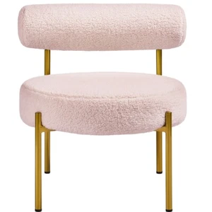 Boucle Fabric Tub Chair with Round Padded Seat and Gold Metal Legs Living Room - Picture 1 of 46