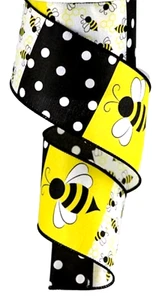 Bienen 2,5" x 2 Yard verdrahtetes Band Frühling Sommer Handwerk Block Design Tupfen - Bild 1 von 5