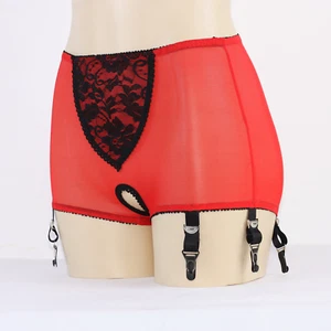 Allacki High-waist Crotchless Garter Panty Lace Mesh Lingerie 6 Straps Suspender - Picture 1 of 24