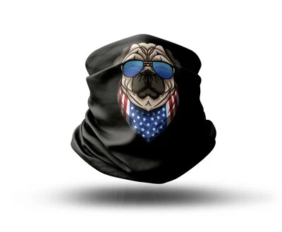 Washable Fabric Face Cover Neck Gaiter With Unique American Pug Design EU Made - Image 1 of 4
