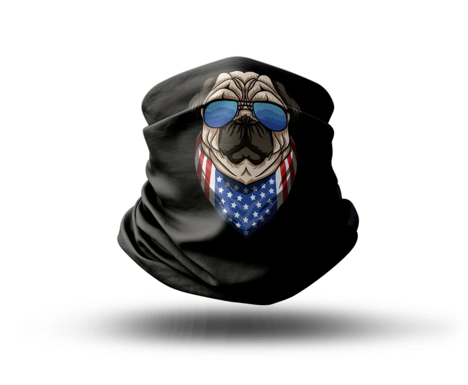 Washable Fabric Face Cover Neck Gaiter With Unique American Pug Design EU Made - Image 1 of 4