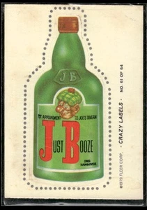 Fleer Crazy Labels 1979 #61 Just Booze - Imagen 1 de 2