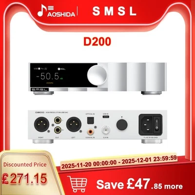 SMSL D200 Decoder Audio Hi-Fi ROHM BD34352EKV Chip MQA Supporto CK-03 Orologio DAC - Immagine 1 di 4